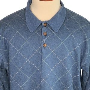 Greg Norman Mens XXL Cotton Knit Sweater Shirt Diamond Pattern 3 Button Front